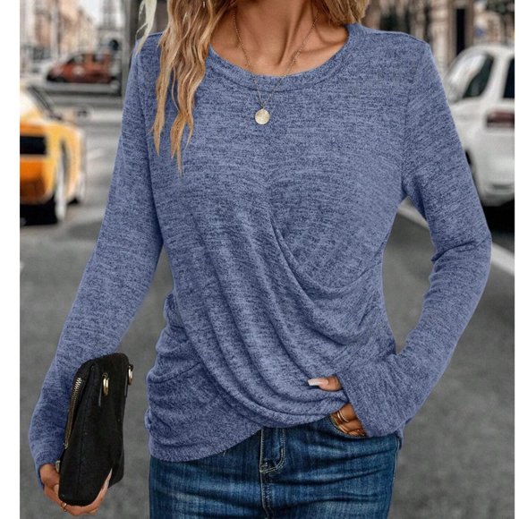 Blue Knit Tee With Asymmetric Hemline - Picture 3 of 9